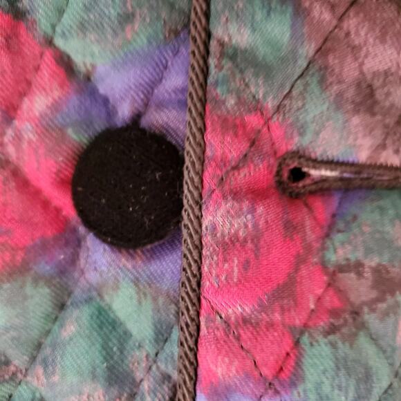 Allen Solly VTG 90s Cropped Quilted Jacket Rose Print Jewel Tones size 14 - Picture 6 of 7